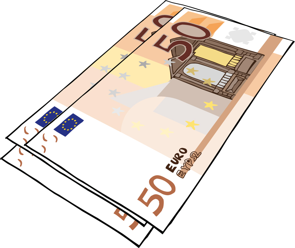 Auf dem gezeichneten Bild sieht man zwei 50 Euro Scheine.